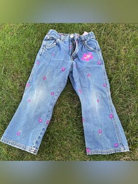 ✨Vintage Y2K Or 90s? Girls Barbie Embroidered Flowers Denim Flare Jeans Size 4